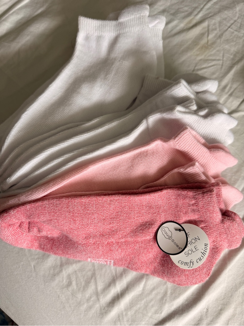 Women’s Pink and White Cushion Crew Socks - 12 pairs